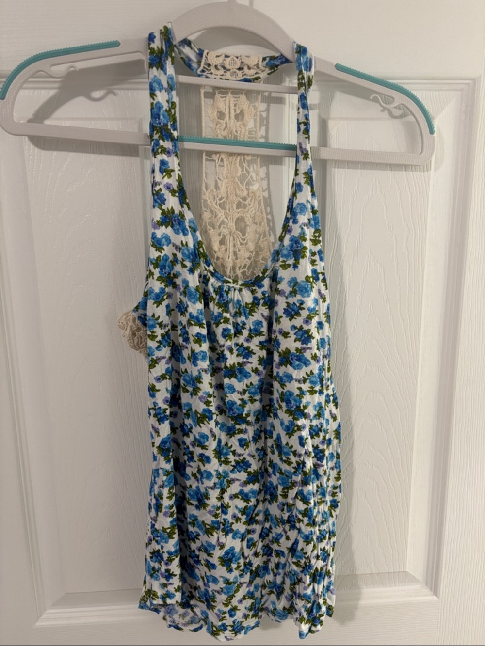 Deb Blue Floral Lace-Back Tank Top